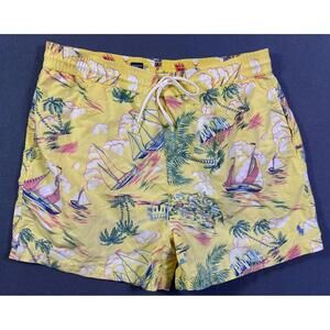 Polo By Ralph Lauren Shorts Mens Sz XLARGE Yellow Swim Hawaiian Boats 4" Beach